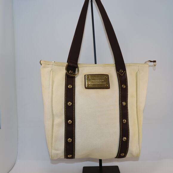 Louis Vuitton Antigua Cabas MM Cream Canvas Tote Bag with Brown Straps - Picture 1 of 6